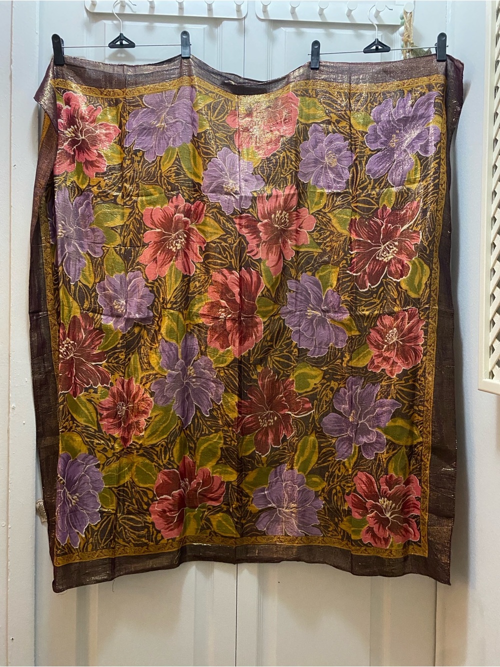 Vintage Oscar de la Renta Metallic Floral Scarf - Whimsigoth Boho 1980s